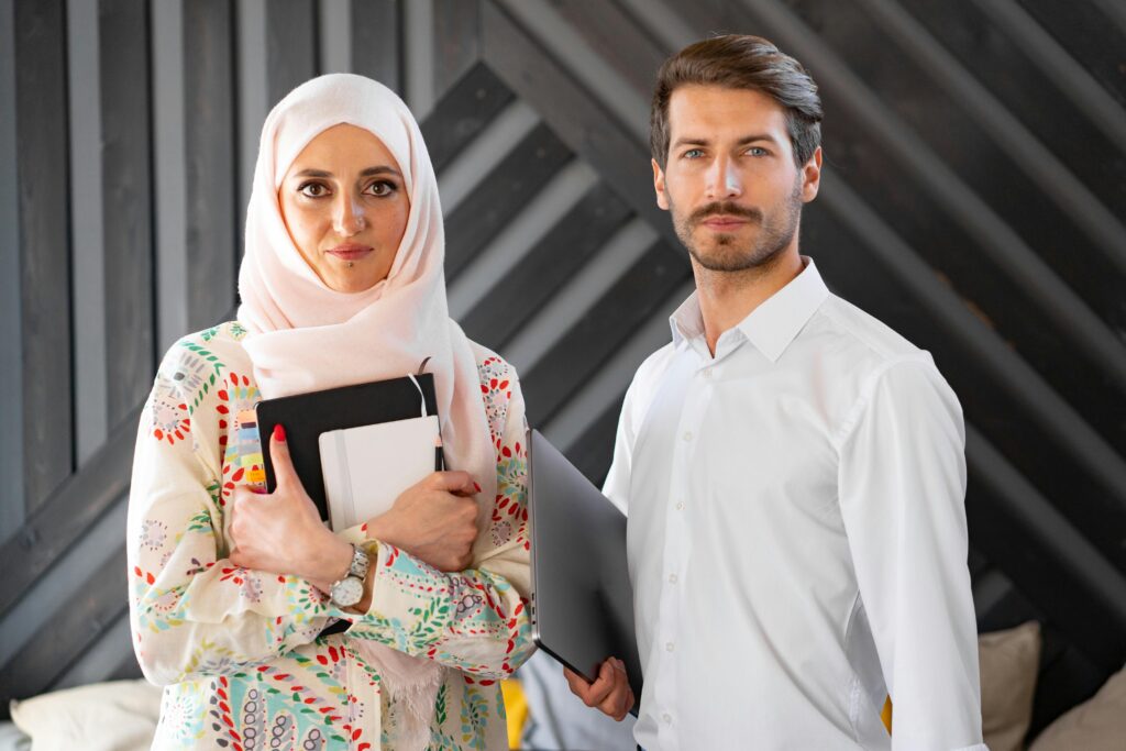 Portrait of a multicultural professional team indoors, showcasing diversity in the workplace.